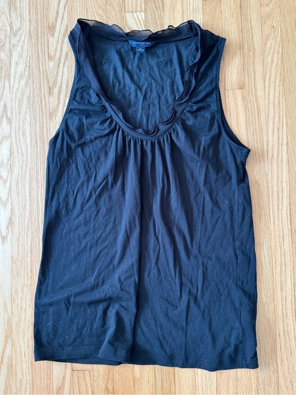 Banana Republic Black Sleeveless Ruffle-Trim Tank